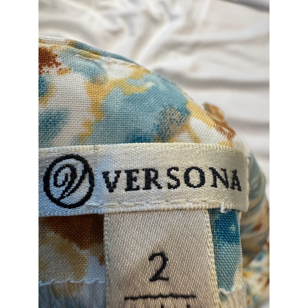 Versona Floral Mini Dress Y2K Blue Mustard Cottagecore Size 2 - Picture 4 of 4